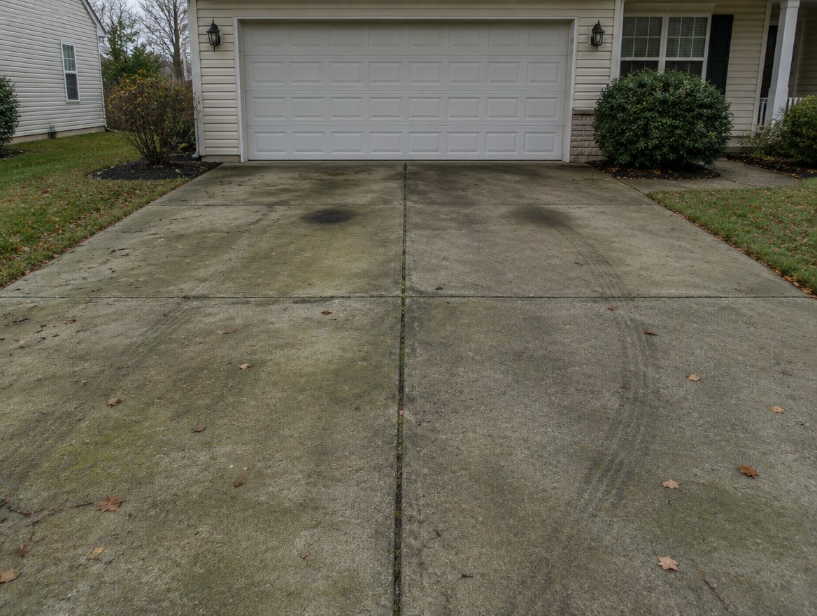 A dirty concrete driveway