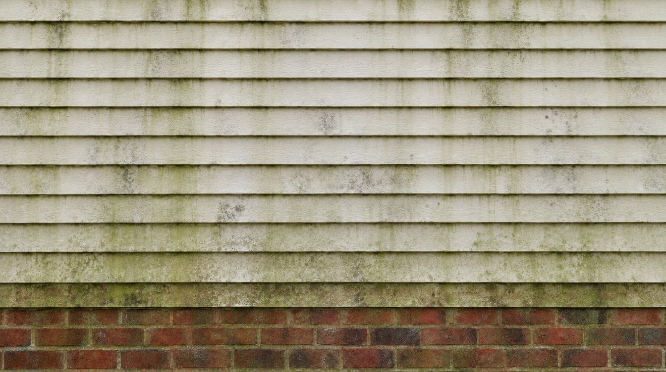 Siding covered in algae and mildew before cleaning